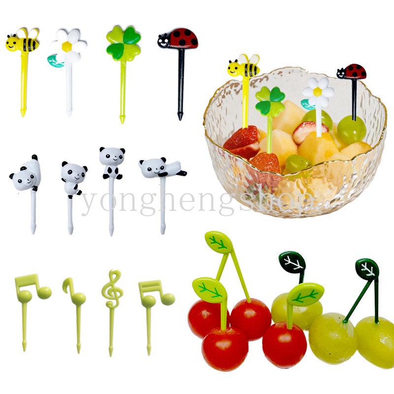 8pcs / set Garpu Buah / Dessert / Kue / Salad / Bento Desain Kartun Lebah Mini Untuk Peralatan Makan Anak