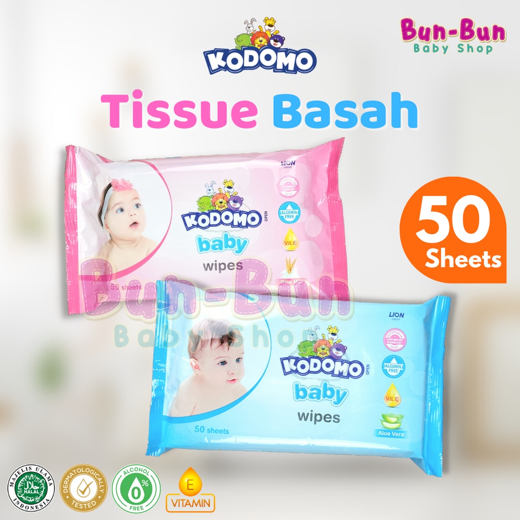 Kodomo Baby Wipes Tissue Basah Bayi Rice Milk Tisu Wipe 50 Sheets Perawatan New Born Perlengkapan Mandi Baru Lahir Bunbunbabyshop