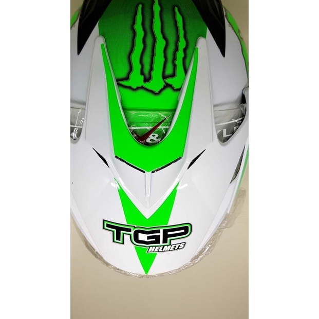 Helm Helmet Helem double visor BXP motif monster Putih Hijau