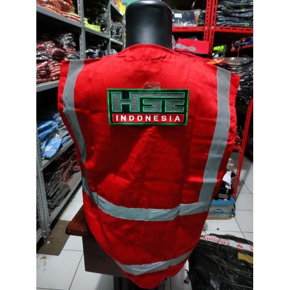 ROMPI SAFETY MERAH BAHAN KAIN DRILL PUNGGUNG LOGO HSE