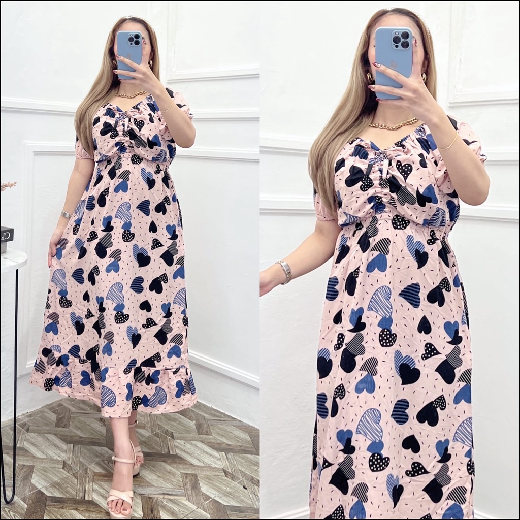 DASTER SERUT ELSA MOTIF LOVE DRESS WANITA VIRAL KEKINIAN DASTER KEKINIAN TERBARU TERLARIS DASTER RAYON