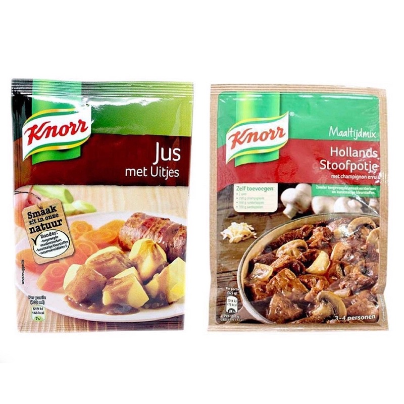 

Knorr Jus met Uitjes / Sauce with Onions Mix 24g / Knorr Maaltijdmix Hollands Stoofpotje 55g / Meat Sauce / Knorr / Jus / met / Uitjes / Sauce / with / Onions / Mix / Maaltijdmix / Hollands / Stoofpotje / Meat