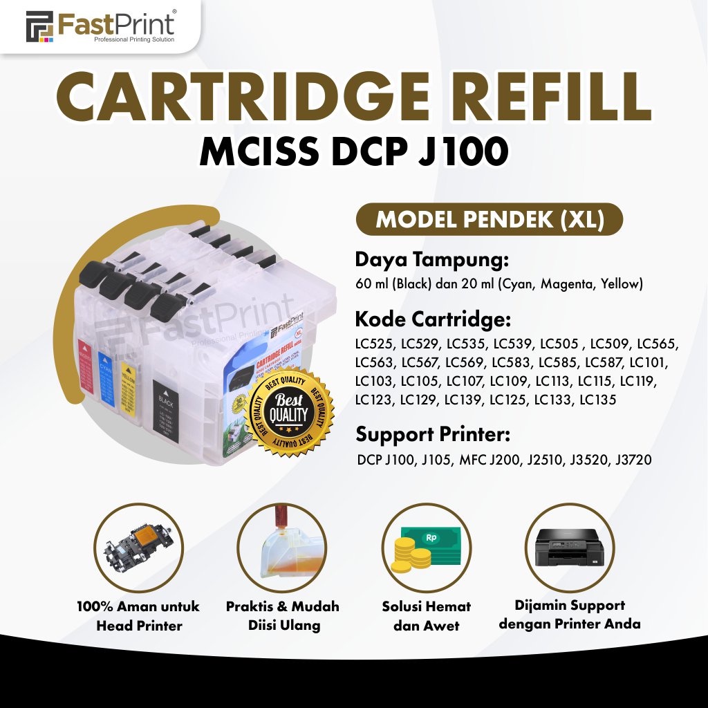 Cartridge MCISS Refillable Pendek XL Compatible J100 J105 J200 J2510 J3720 J3520 Kosongan