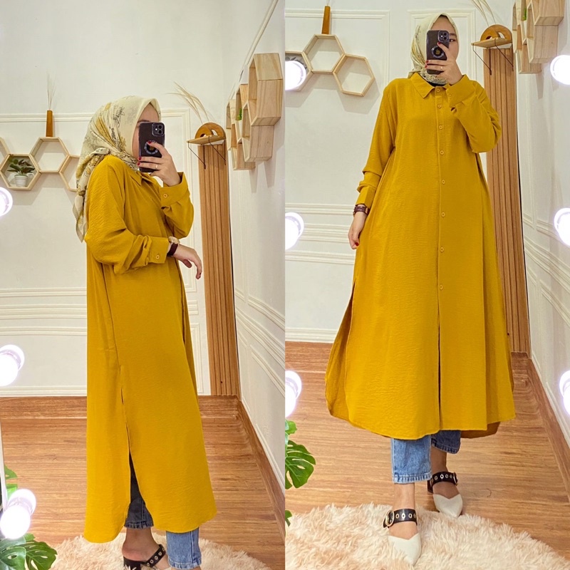 Long Tunik Aretha, Bahan Crinkle Airflow Premium, LD 110 PB 110