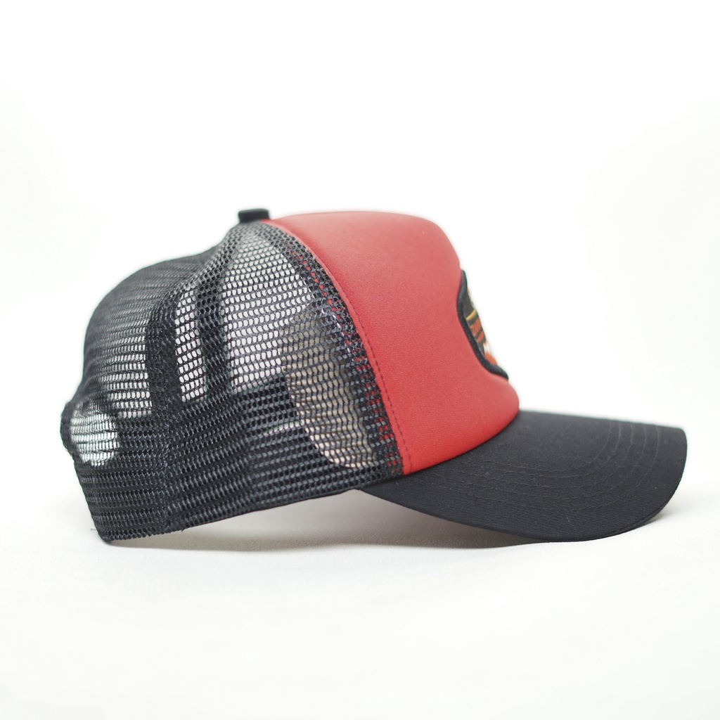 TOPI Trucker Jaring Busa Zarventure merah hitam 83