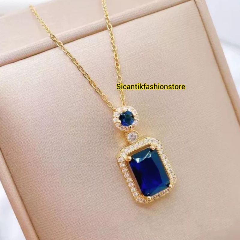 KALUNG TITANIUM WANITA LIONTIN BATU BIRU TRENDING TERBARU ANTI KARAT SELAMANYA KALUNG TITANIUM FASHION STYLE WANITA KOREA KEKINIAN KALUNG TITANIUM WANITA HARIAN KADO ULANG TAHUN