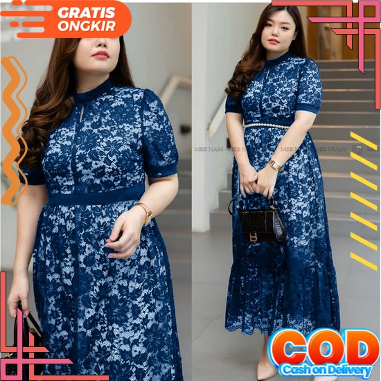 Dress Nathali Anya Wanita Kekinian 2021 Brukat Korea Tile Xxl Bigsize Jumbo Brukat Tile Bordir Glite