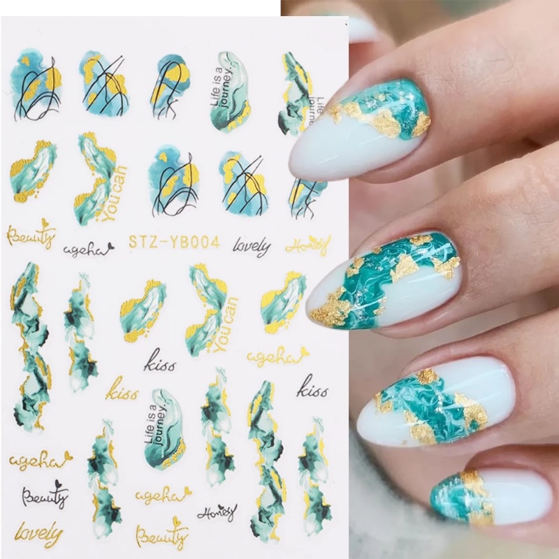 1 Lembar Stiker Kuku Motif Marmer Warna Emas Untuk Manicure