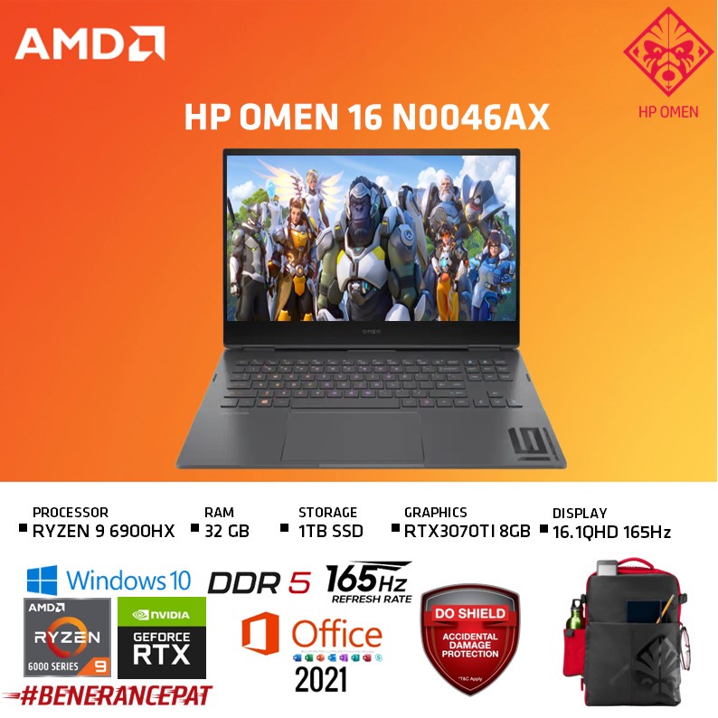 HP OMEN 16 N0046AX RTX3070TI 8GB RYZEN 9 6900HX 32GB 1TBSSD W10+OHS 16.1QHD 165HZ BLIT 2YR+ADP SLV