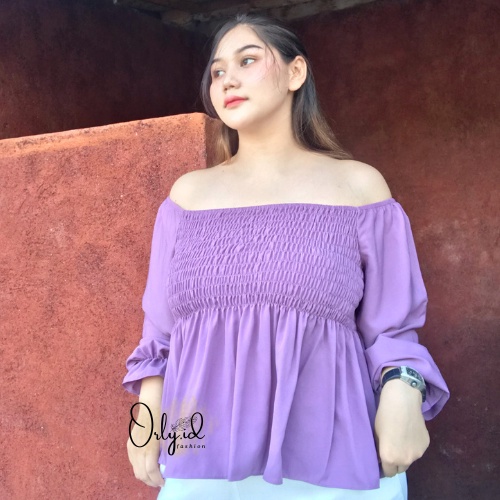 S-XXXXL YURI Baju sabrina Baju Atasan Sabrina Wanita Jumbo Crop Top Korean Style Blouse Lengan Panja