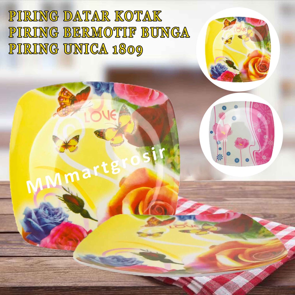 Piring Datar Kotak * Piring Unica 1809 * Piring Motif Bunga * Melamine