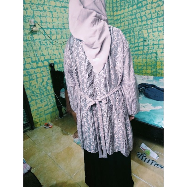 set 4 in 1, long dress, cardi brukat, inner dan jilbab premium