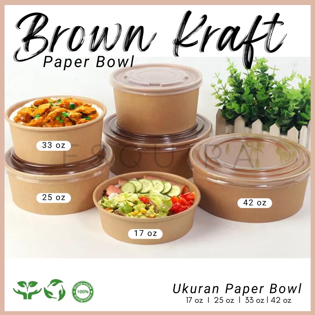 Brown Kraft Paper Bowl / Salad Bowl 42oz + OPS Lid / 10 pcs