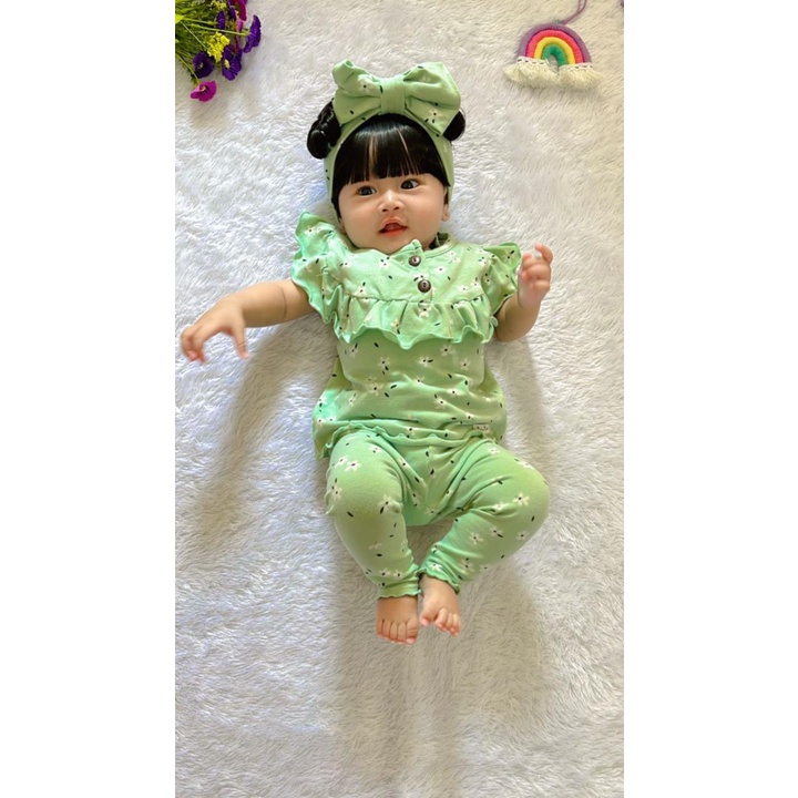 Plazababyku MX QALISA setelan bayi motif bunga yang lucu + free headband PART2