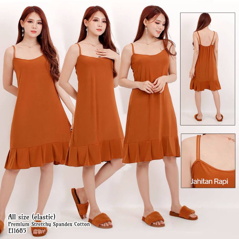 Daster wanita sexy MIDI dress rumbai spandek melar stretch bisa bigsize big size jumbo 1685VHDR