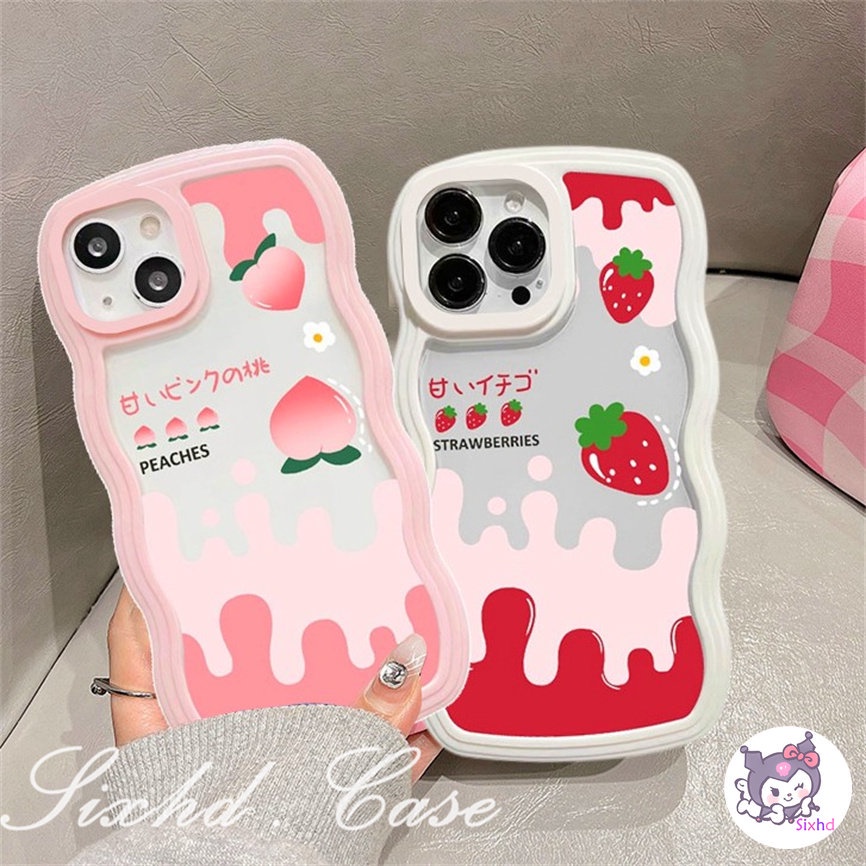 OPPO A57 A77s A76 A96 A55 A16K A15 A16 A74 A54 A53 A33 A32 A31 A9 A5 A5s Reno 8T 8Z 7Z 6Z 5Z 5 A95 A94 A93 A92 A77 A52 F9 Cute Fruit Strawberry Peach Cartoon  Wave Frame Phone Case Soft Silicon Anti falling Dust-proof Cover