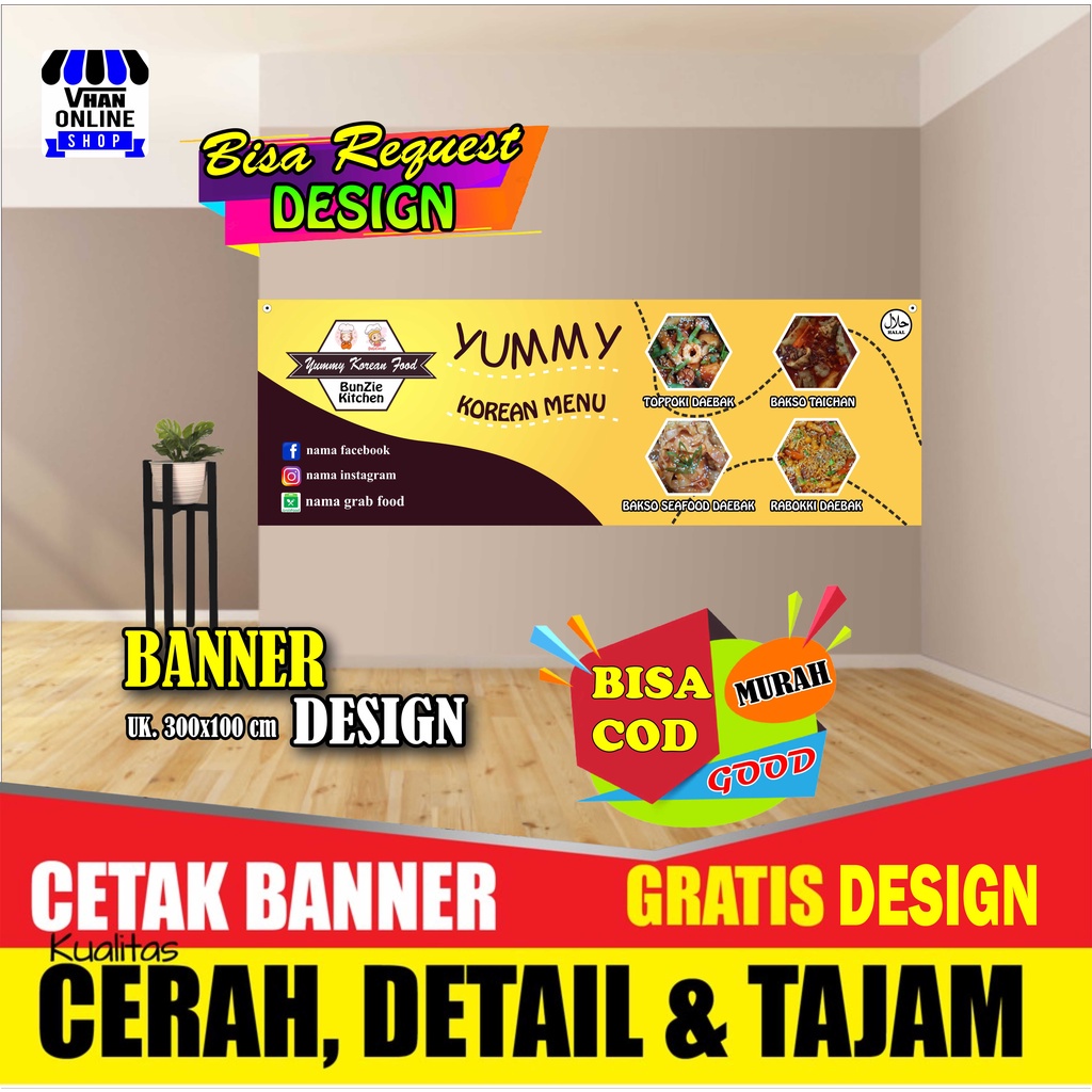 Spanduk Banner Backdrop Korean Food, Makanan Korean Food Bagus