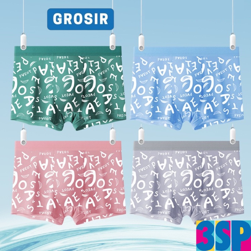 3SP | UWR63 Boxer Pria Ice Silk Pakaian Celana Dalam Pria Boxer Ukuran Besar