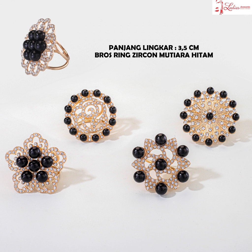 Bros / Ring / Selendang / Pashmina / Hijab / Model Zircon Mutiara Hitam ( BA358 )