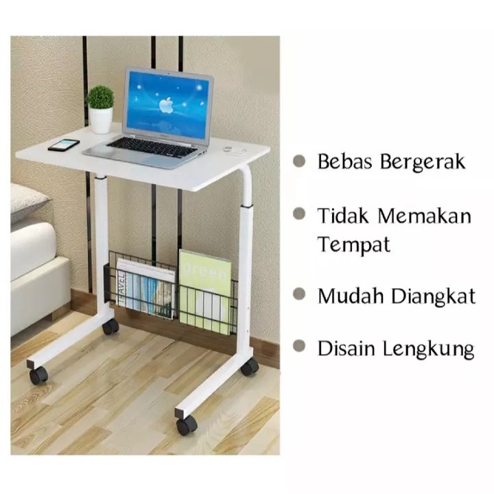 BEST SELLER Meja Laptop Roda Portable Multifungsi Stand Aluminium Meja Belajar Desain Praktis Elegan Premium -COD