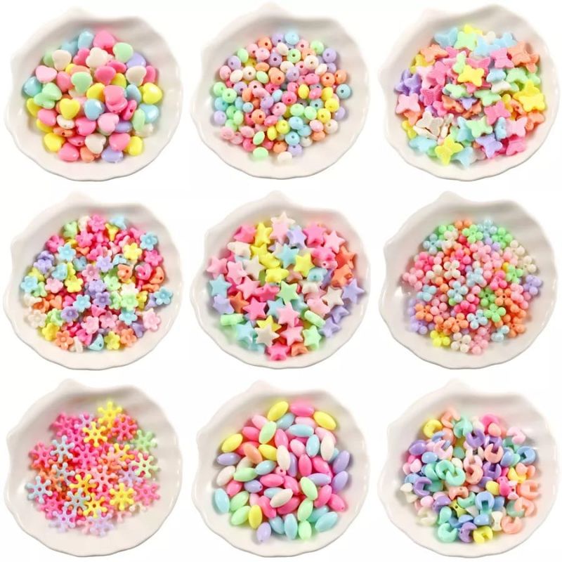 Manik Manik Pastel Mote Susu Motif Love Bunga Bintang Manik Manik Bulat