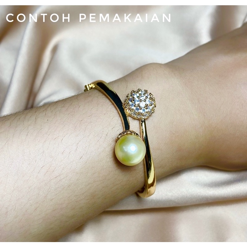 Gelang Bola rhodium lapis emas 18k Mutiara air Laut Asli Original Lombok Bersertifikat keasian mutia