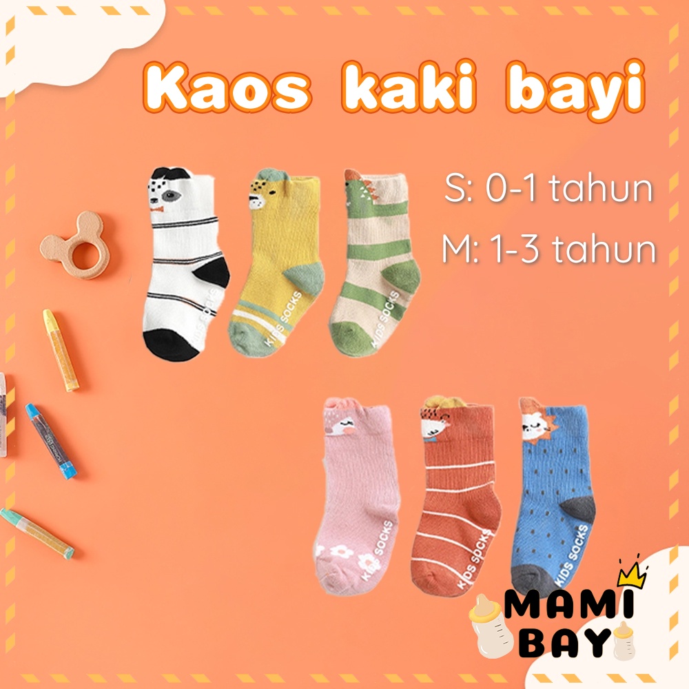 OKEYI Kaos kaki panjang bayi 0-3 tahun Kaus kaki bayi anti slip motif hewan Baby Socks