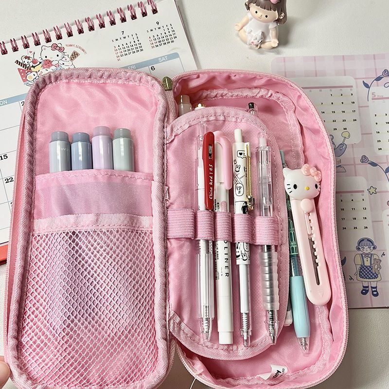 ❀Sera Sanrio helloKitty cat tempat pensil kapasitas super besar gadis lucu hati penyimpanan nilai tinggi tempat pensil