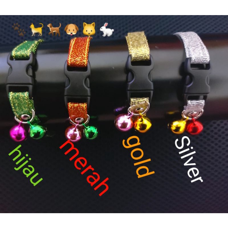 Kalung pita gold 2 lonceng nyaring simple cantik untuk kucing puppy kelinci musang dll collar dua ring