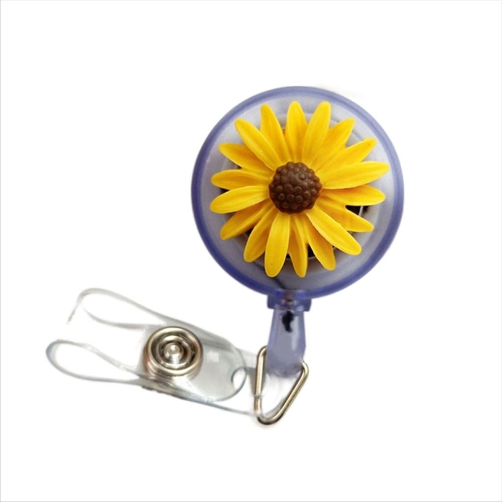 Lanfy Retractable Badge Reel Siswa Kantor Dada Kartu Resin Kerja Kartu Klip Bunga Daisy Name Card Holder