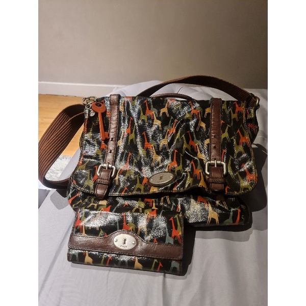 TAS LAPTOP POSTMAN BAG FOSSIL ASLI JERAPAH RARE MOTIF UNIK SECOND PL