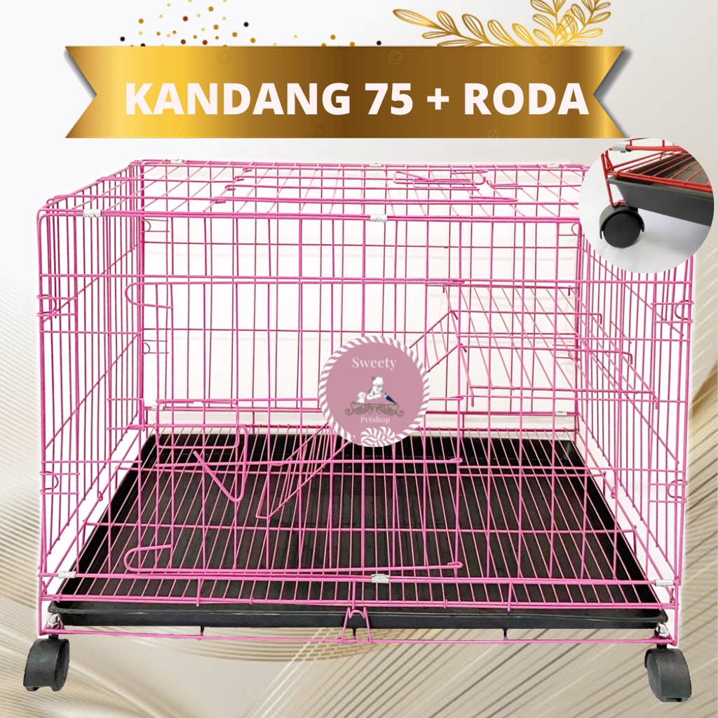 Kandang Kucing Lipat Besi Uk 75x45x50 Tingkat 1 + roda Besar dan Tebal