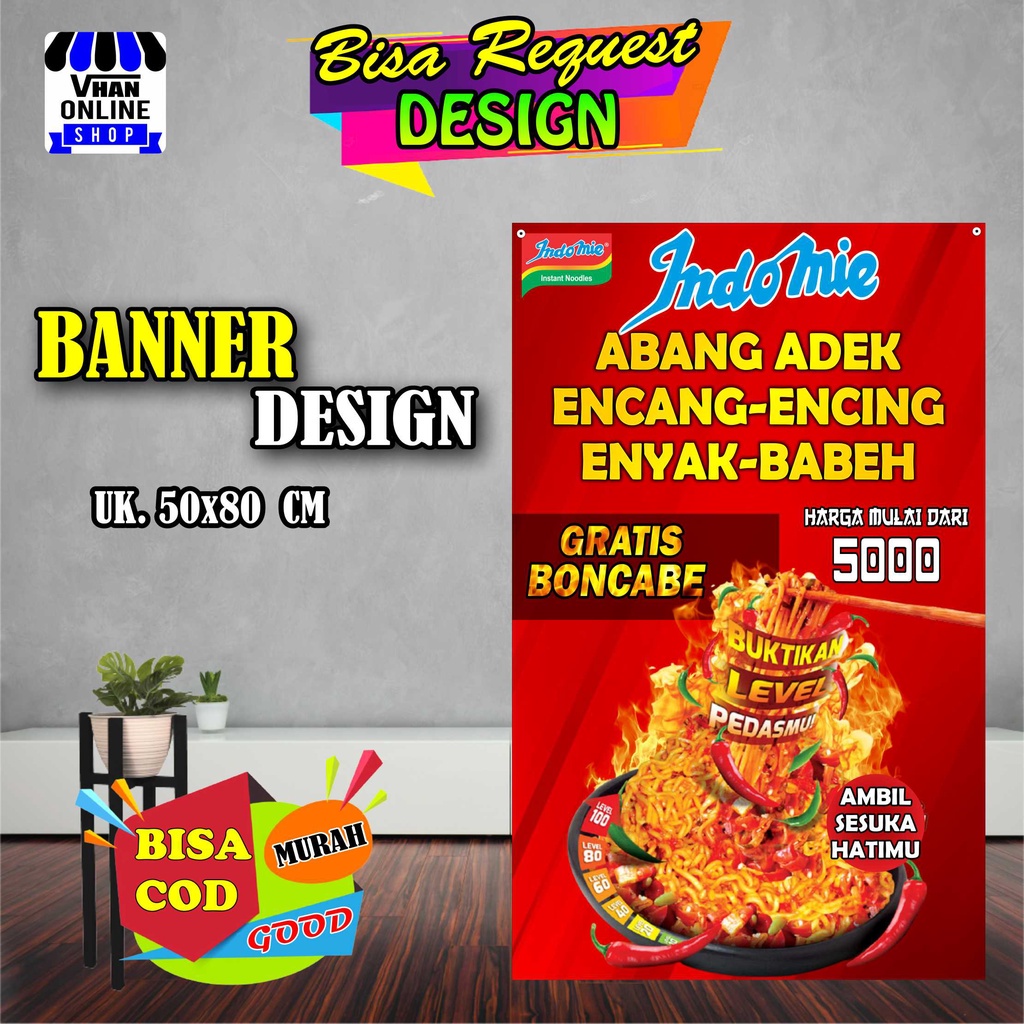 Spanduk Banner Backdrop Warung Indomie, Warmindo, Warung Makan Keren