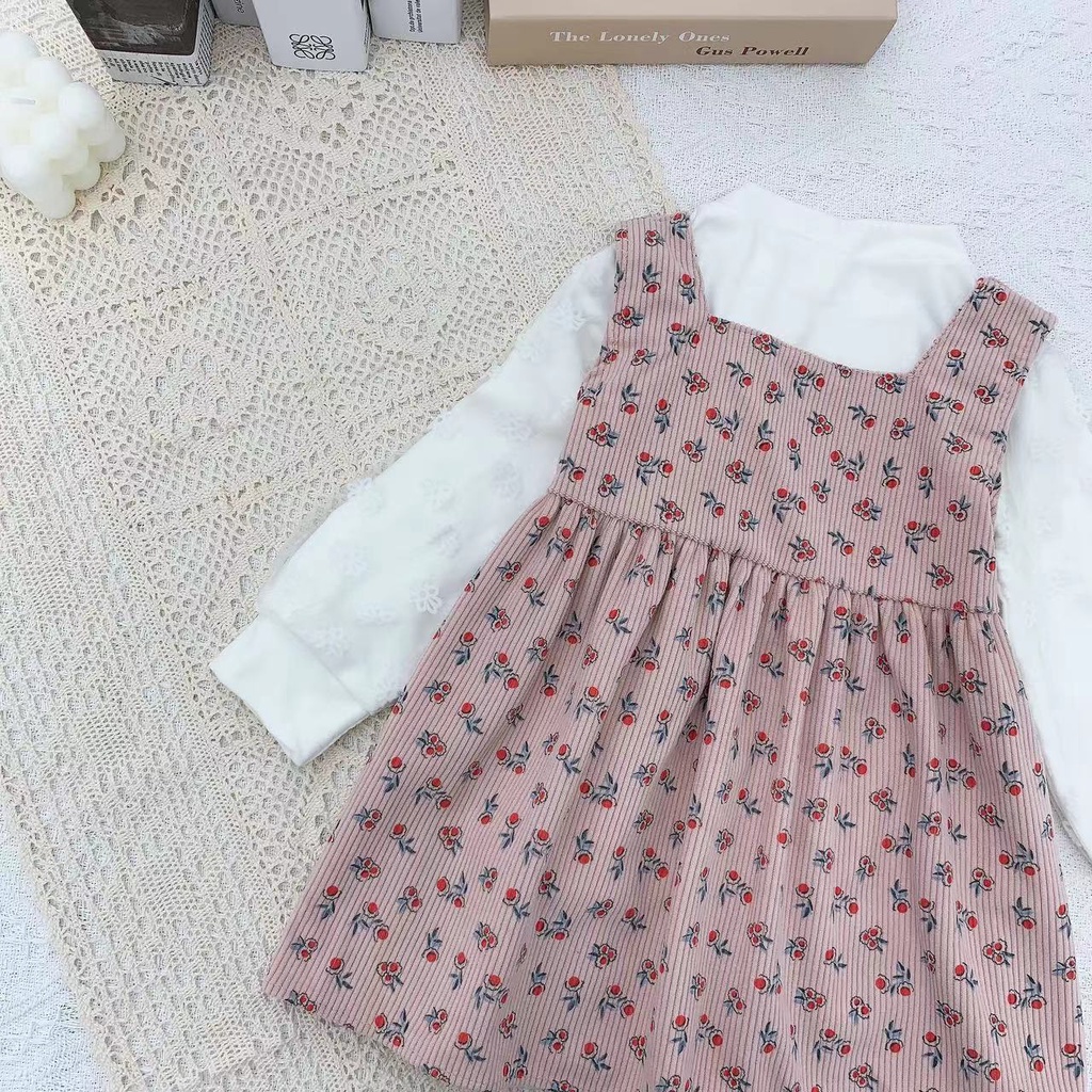 【Baru Datang】(0-4 Tahun )QZ-105 Dress Anak Cewek premium + Baju Lengan Panjang Motif Cherry TERMURAH