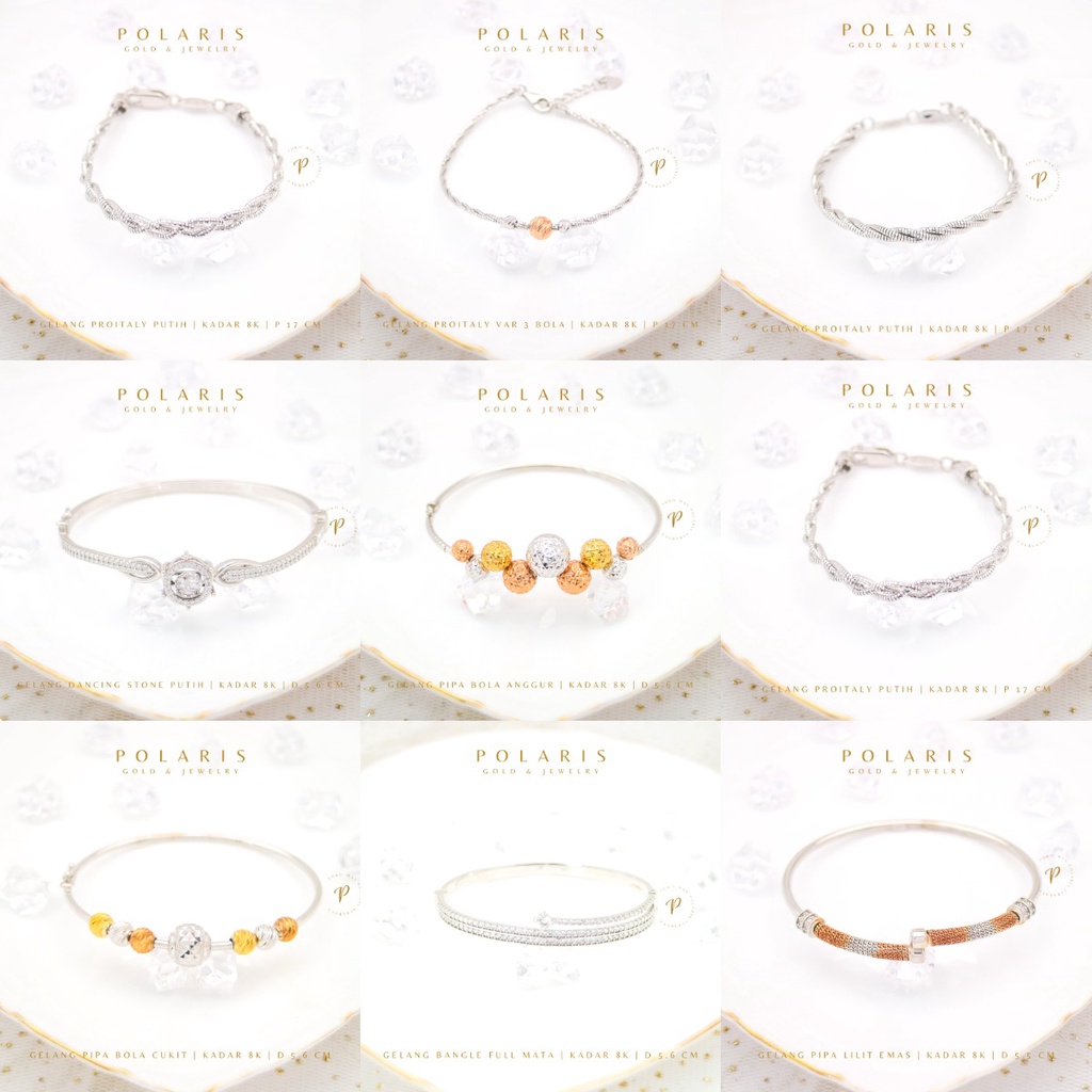 Gelang Bangle Pipa Putih BTAD Perhiasan Emas Putih Kadar Emas Muda 375/8K GK11B GK12A