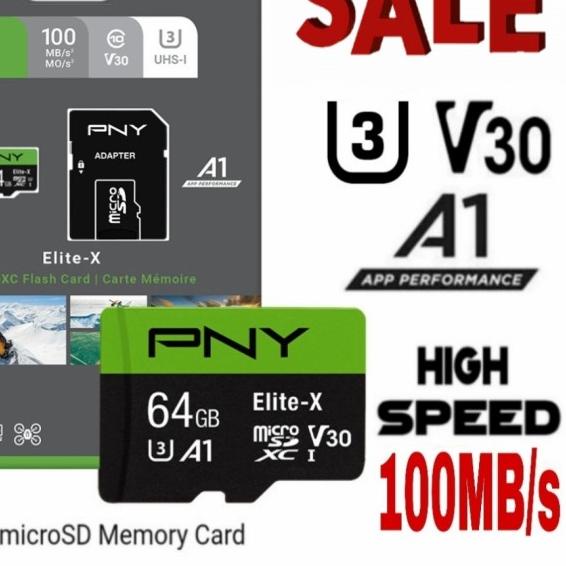 microSD 64GB XC U3 V30 PNY Elite-x 100Mb/s 100% Original