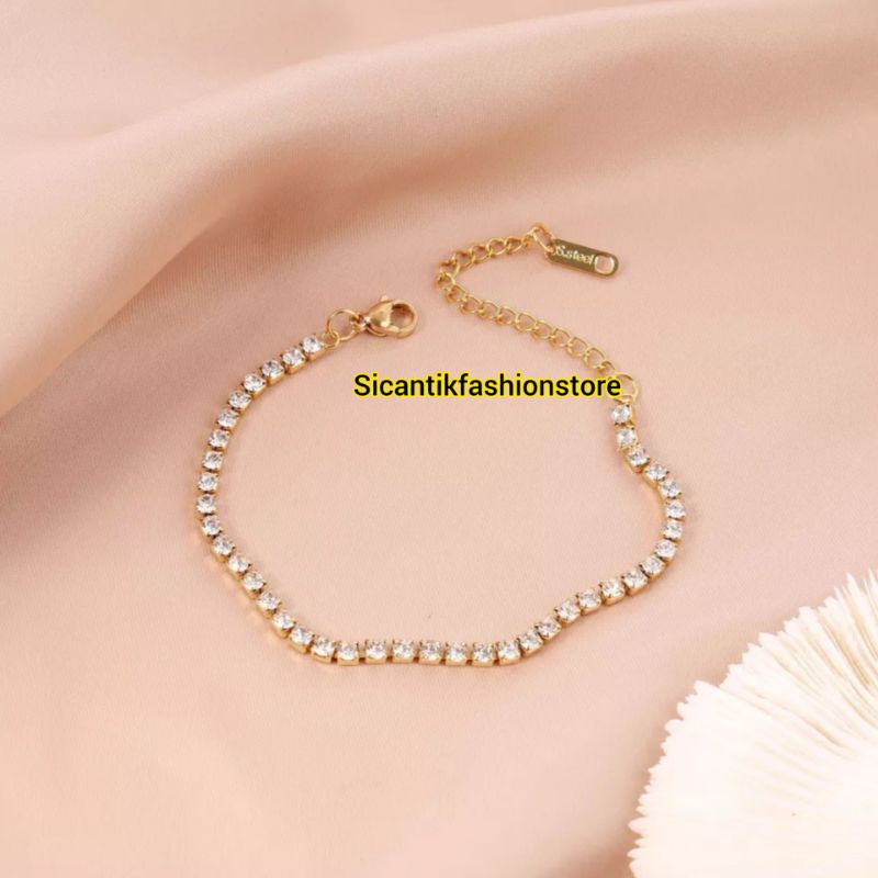 GELANG TITANIUM WANITA FULL PERMATA ASLI TITANIUM TERBARU TERLARIS ANTI KARAT SELAMANYA GELANG WANITA MODEL SERUT GELANG PERMATA WANITA PERHIASAN WANITA