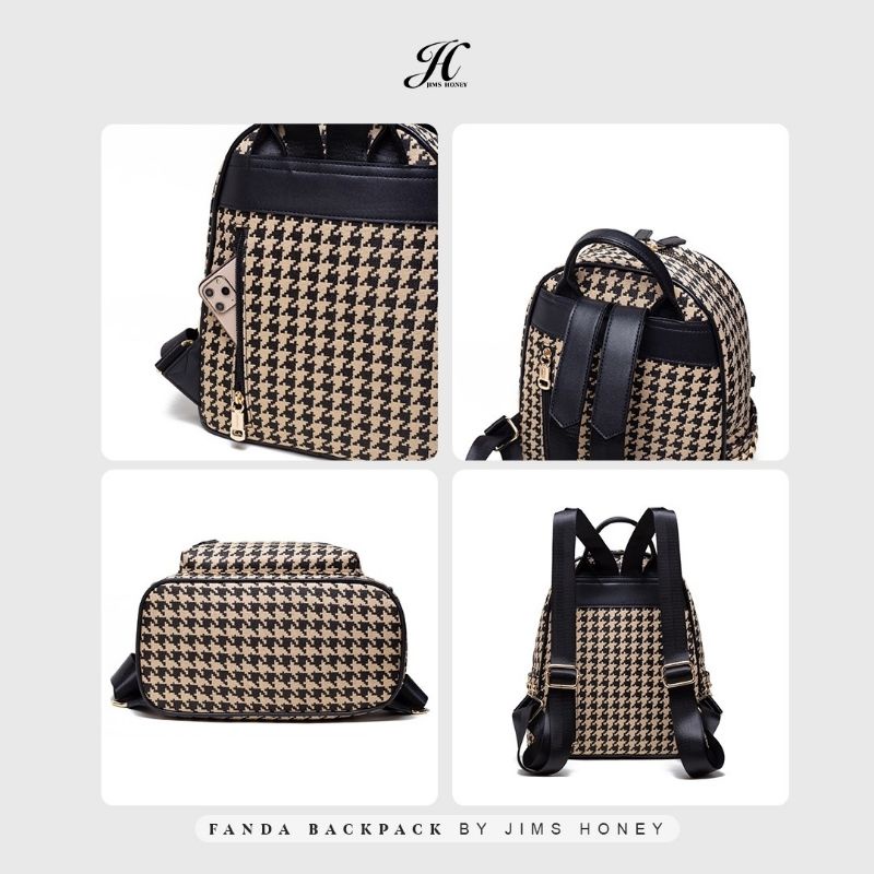 Fanda bag Tas ransel wanita jims honey original canvas bag motif houndstooth realpic cod official store