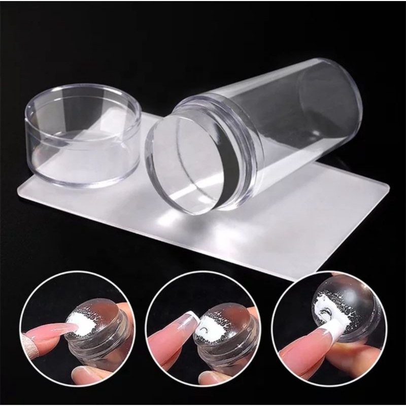 Nail Art Stamper Silicon Seal Transparan Crystal Scraper Kuku Set Transfer Gambar Kuku