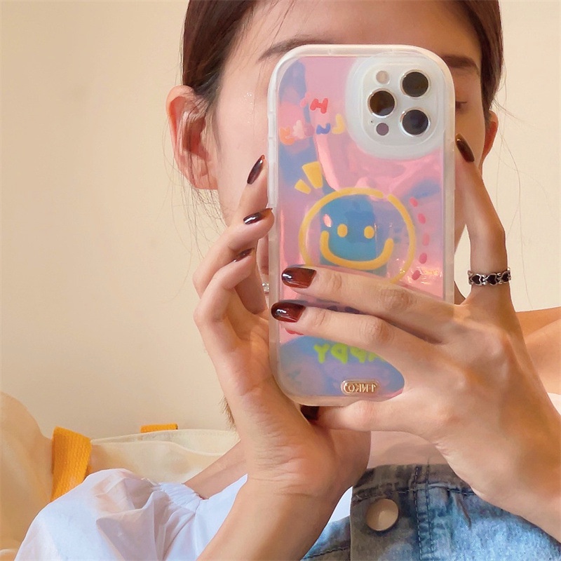 Casing Hologram iPhone Case Smiley Transparan Gradient TPU Smile Korean