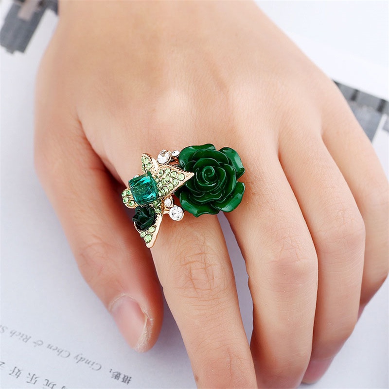 Rose Cincin Gaya Etnik Bohemian Retro Motif Kupu-Kupu Bahan Alloy Untuk Perhiasan Wanita