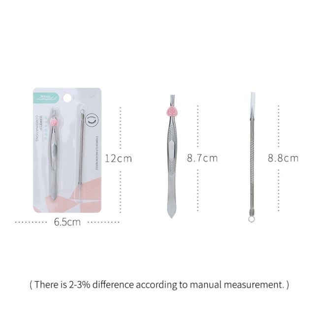1 Set Pinset Stainless + Alat Pemencet Komedo / Acne Jarum