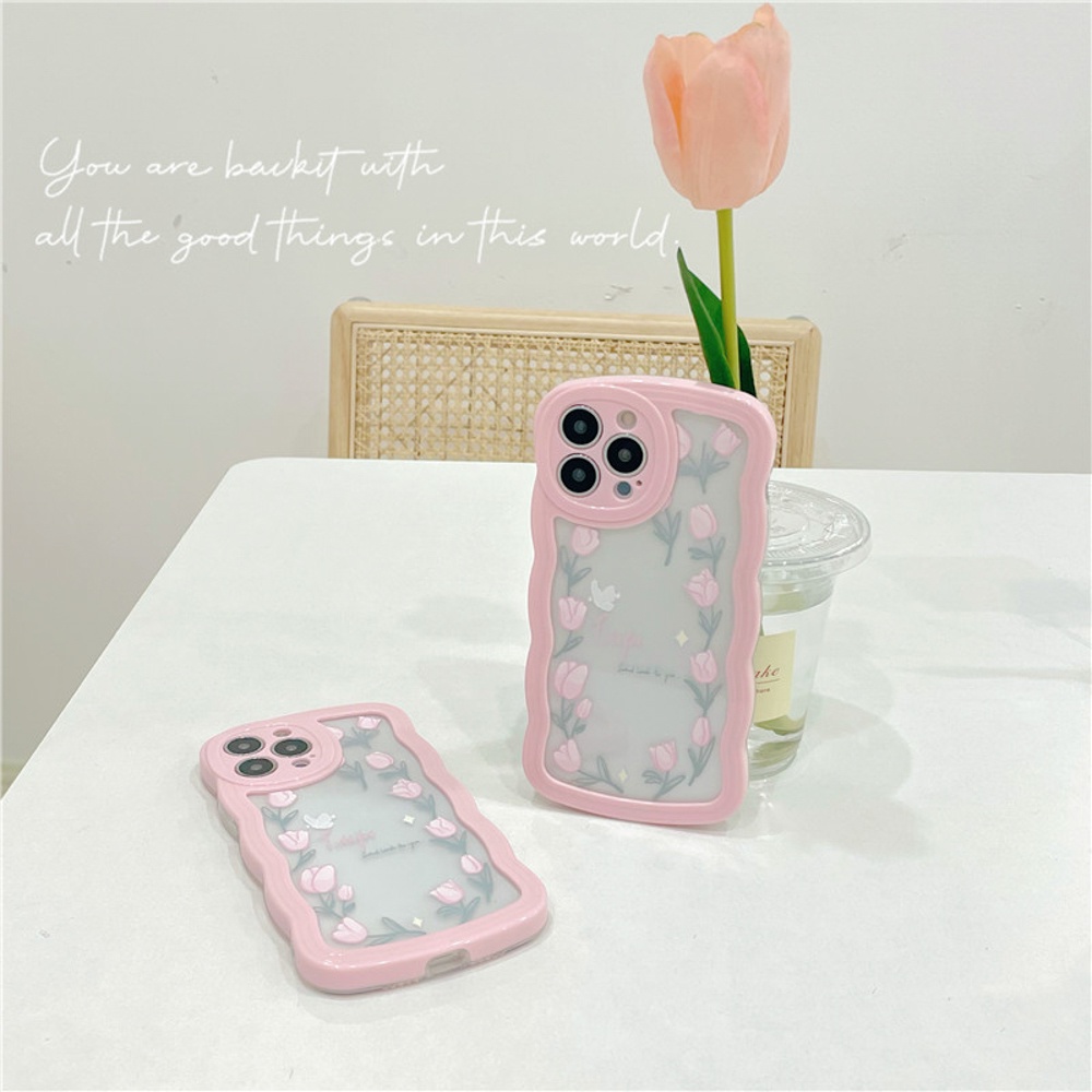 Soft Case Bening Pola Bunga Gelombang Untuk 14 13 12 11 Pro Max 7 8 Plus XR X XS Max SE 2020 2022