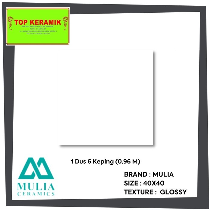 Keramik Lantai Mulia 40x40 Putih Polos Kw 1
