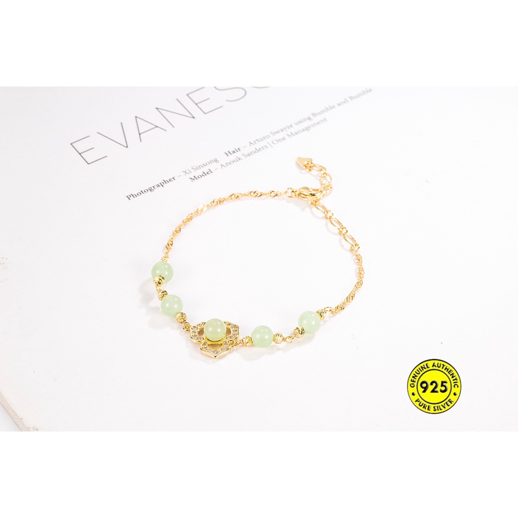 Gelang Tangan Manik-Manik Batu Jade Hetian Clover Hias Berlian Imitasi Untuk Wanita U1354