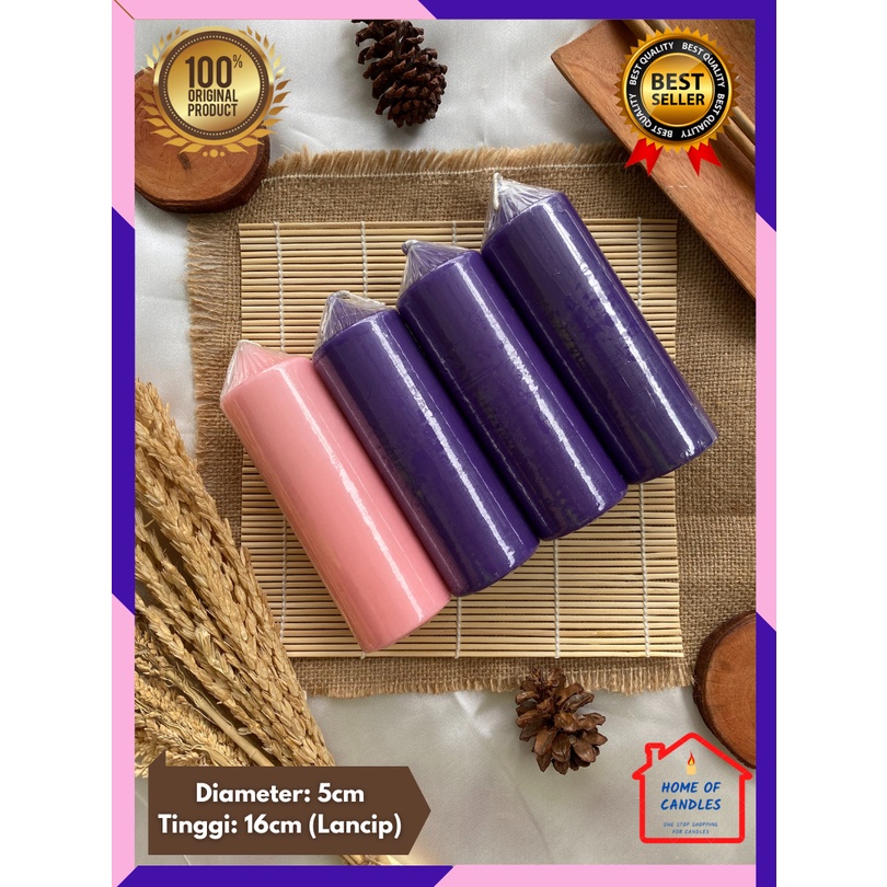 Lilin Adven Pillar Lancip 4pcs Ungu Pink / Lilin Doa Adven Misa Natal / D: 5cm T: 16cm