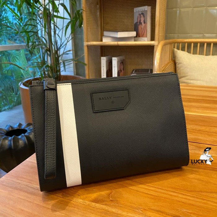 Clutch Pria Bally Coated Canvas Clutch Bag In Black - Original 100%