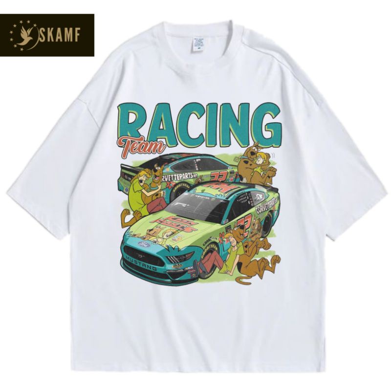KAOS SCOOBY-DOO X NASCAR | T-SHIRT KARTUN BEST SELLER | BAJU DISTRO BOOTLEG | KAOS PUTIH VINTAGE | K