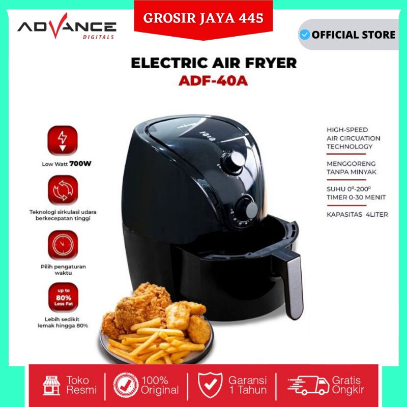 READY STOCK Advance Electric Air Fryer ADF-40A Mesin Penggoreng Tanpa Minyak Aman Untuk Kesehatan 700 Watt Garansi Resmi Advance