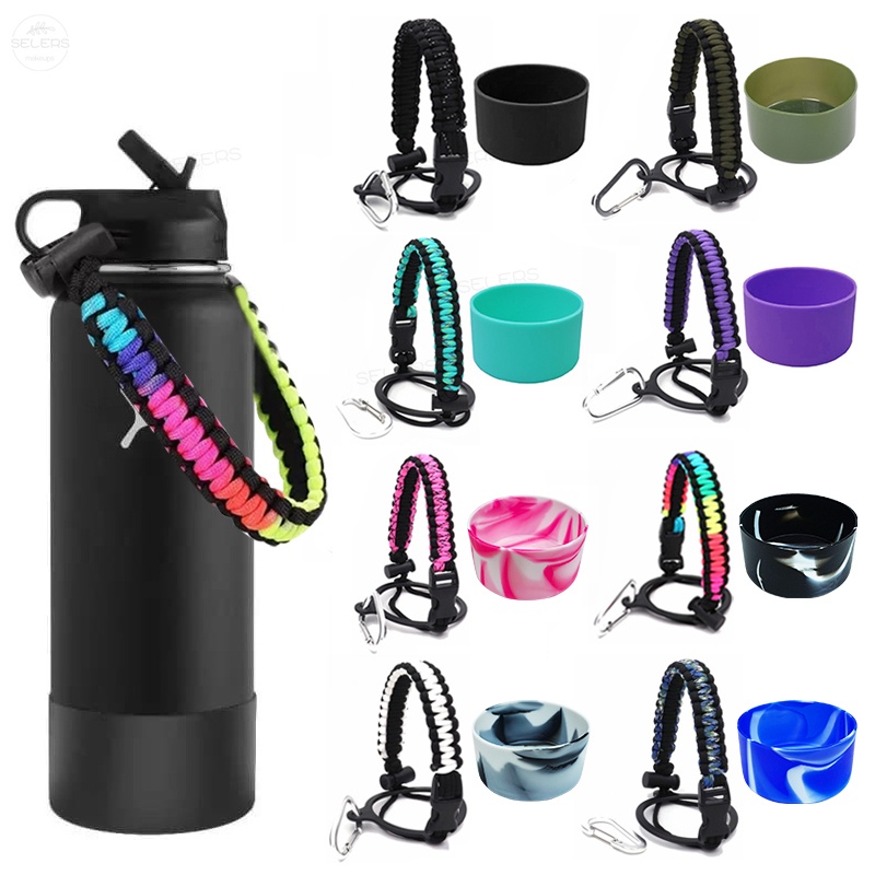 Botol Air Silicon Cover Hydro Flask Boot Accessories 32&amp;40 oz 12&amp;24oz Protective Water Bottle Bottom Non-Slip Aquaflask Boot Cover And Paracord Handle Set